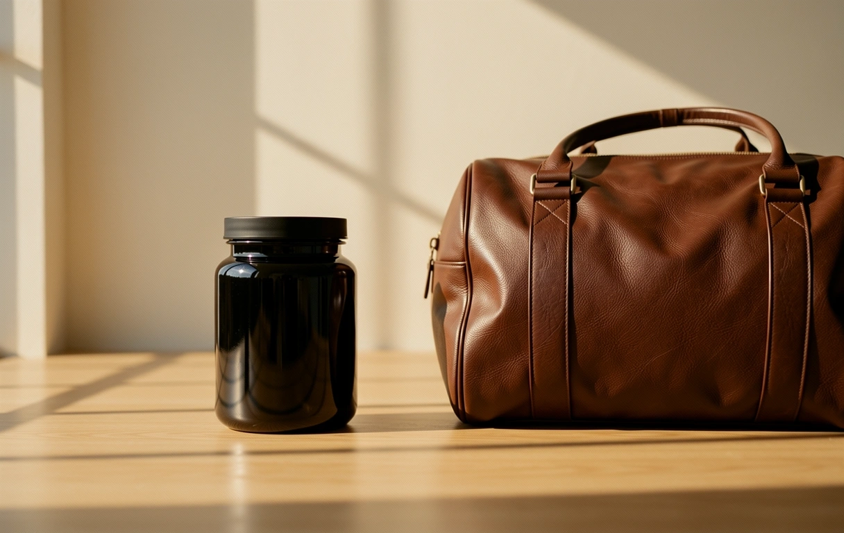 Premium male wellness supplements in dark glass